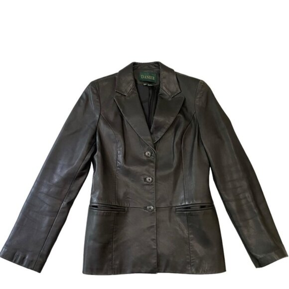 Danier genuine leather black blazer fitted jacket distressed lightweight Small - Picture 4 of 13